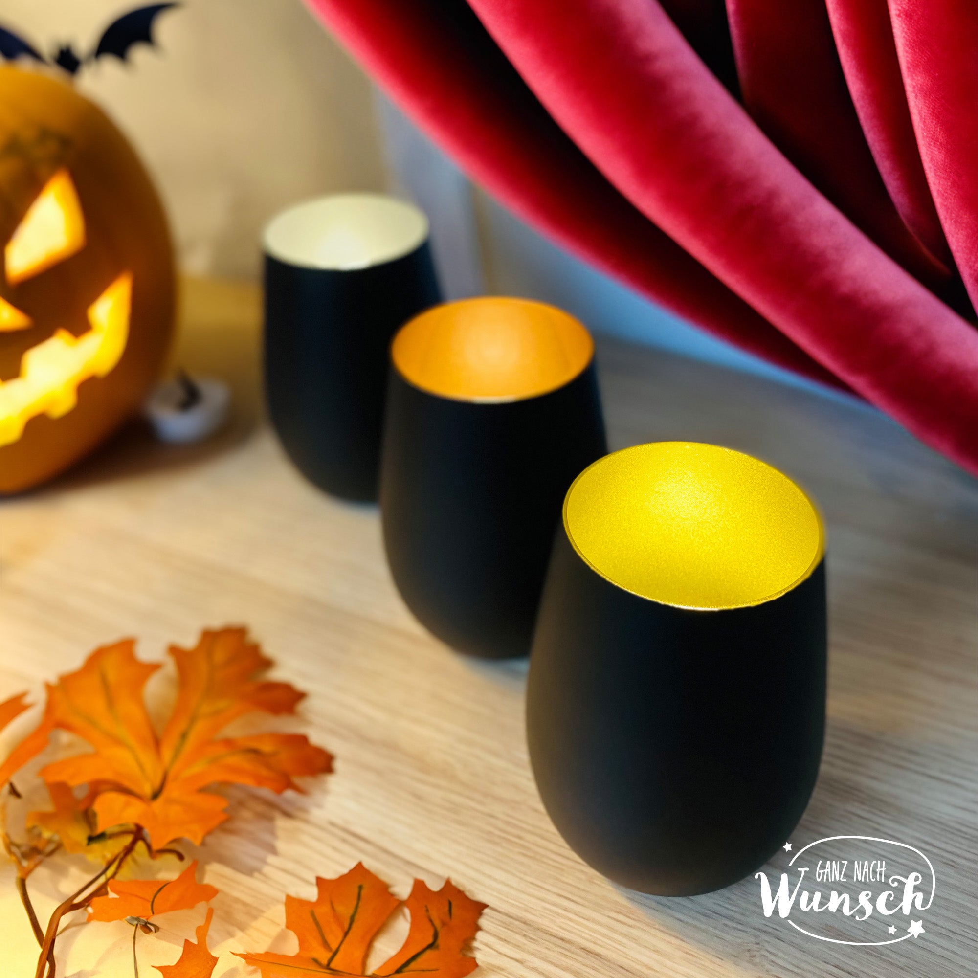 Halloween - Gruselige Vogelscheuche mit Kürbis - Graviertes Windlicht