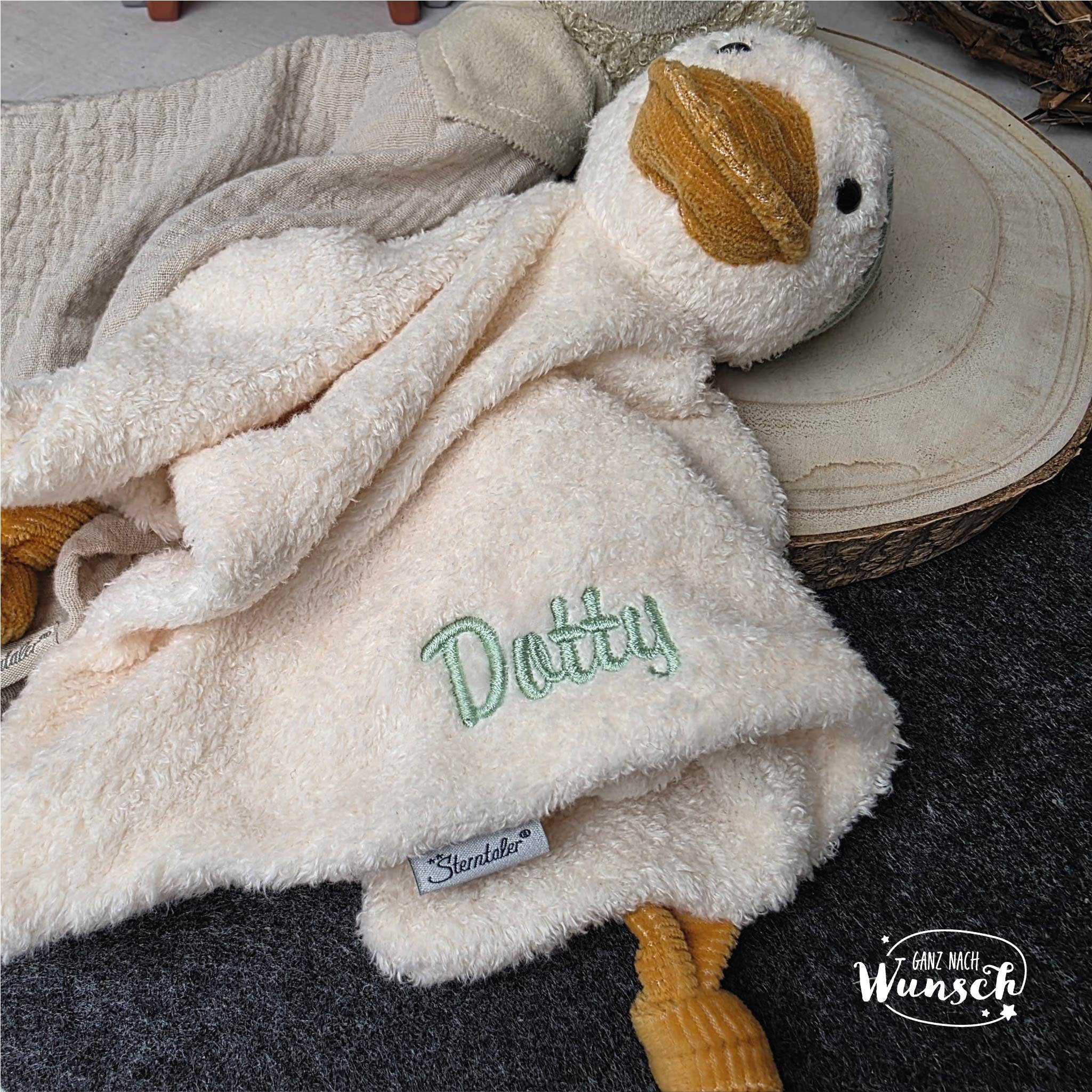 Sterntaler Schnuffeltuch „Lamm“ (Musselin) & „Ente“ (Plüsch) – personalisiert mit Namen