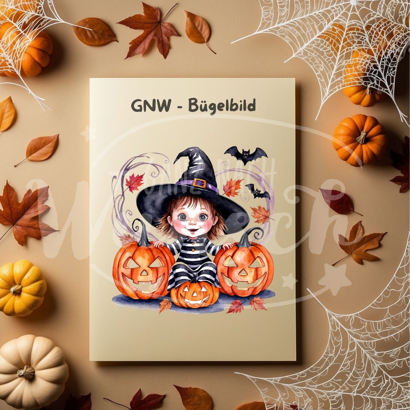 Bügelbild - Süße Hexe mit Kürbissen - Magisch & Niedlich - GNW_600049