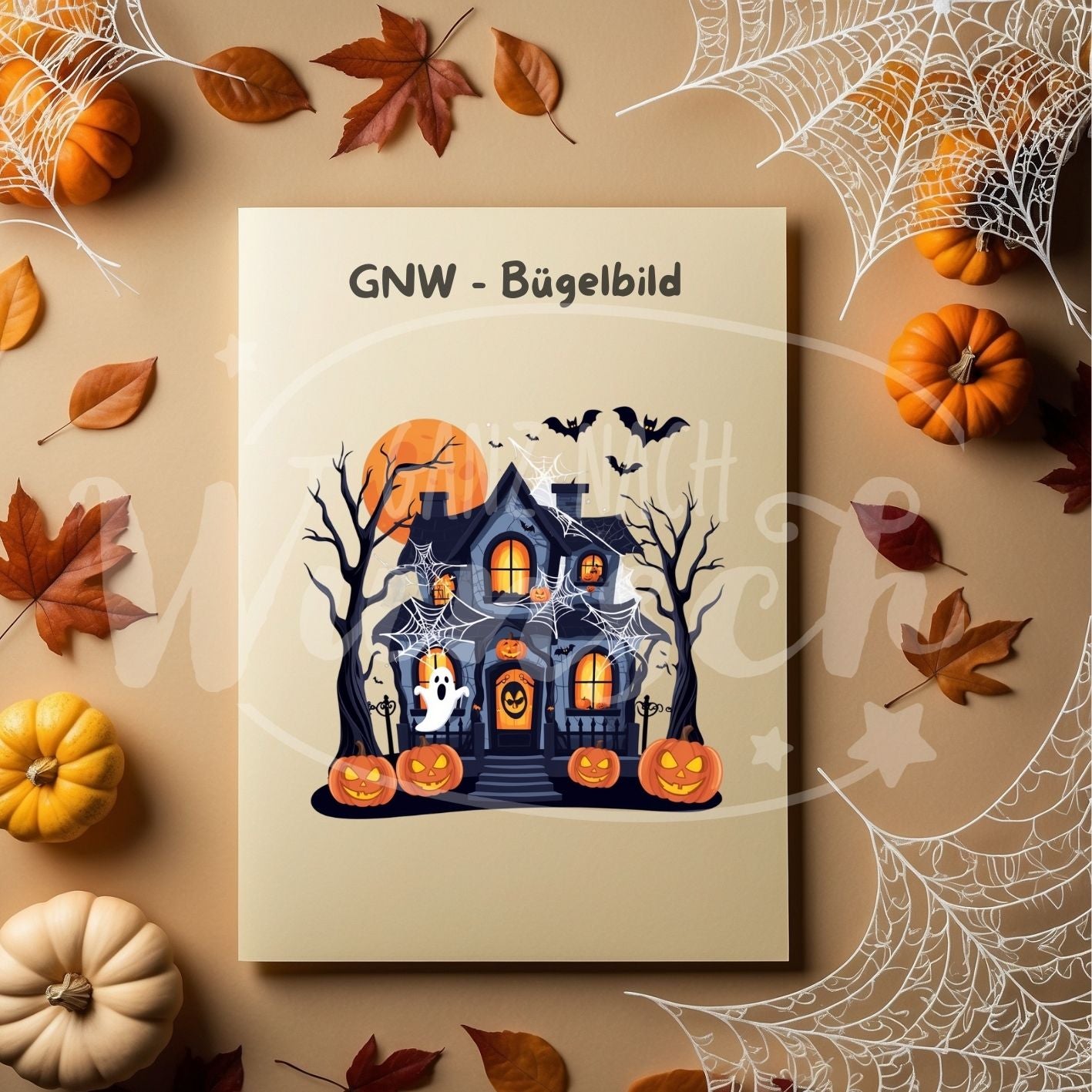 Bügelbild - Spukhaus mit Kürbissen und Fledermäusen - Gruselig & Mystisch - GNW_600069