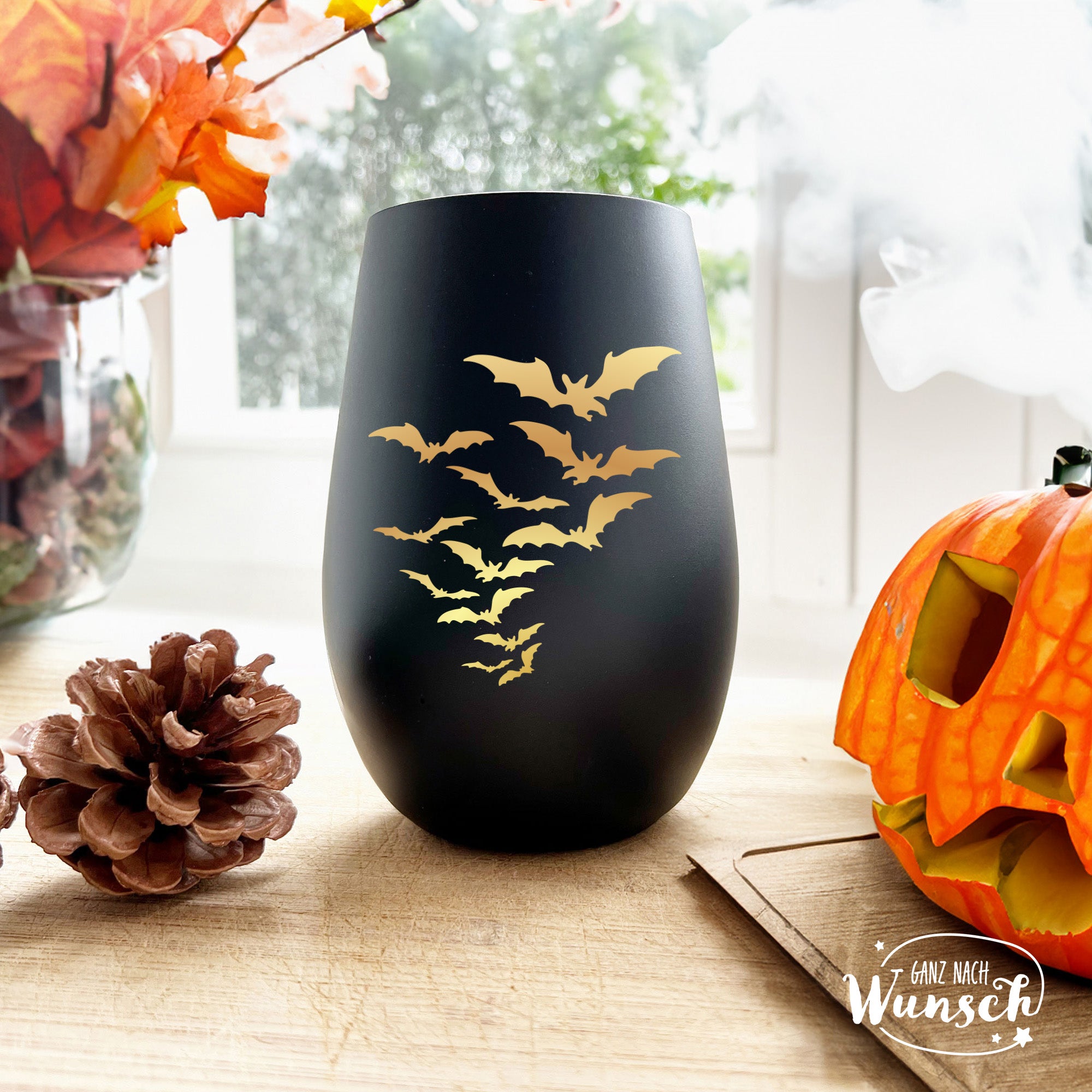 Halloween - Gruselige Fledermäuse - Graviertes Windlicht