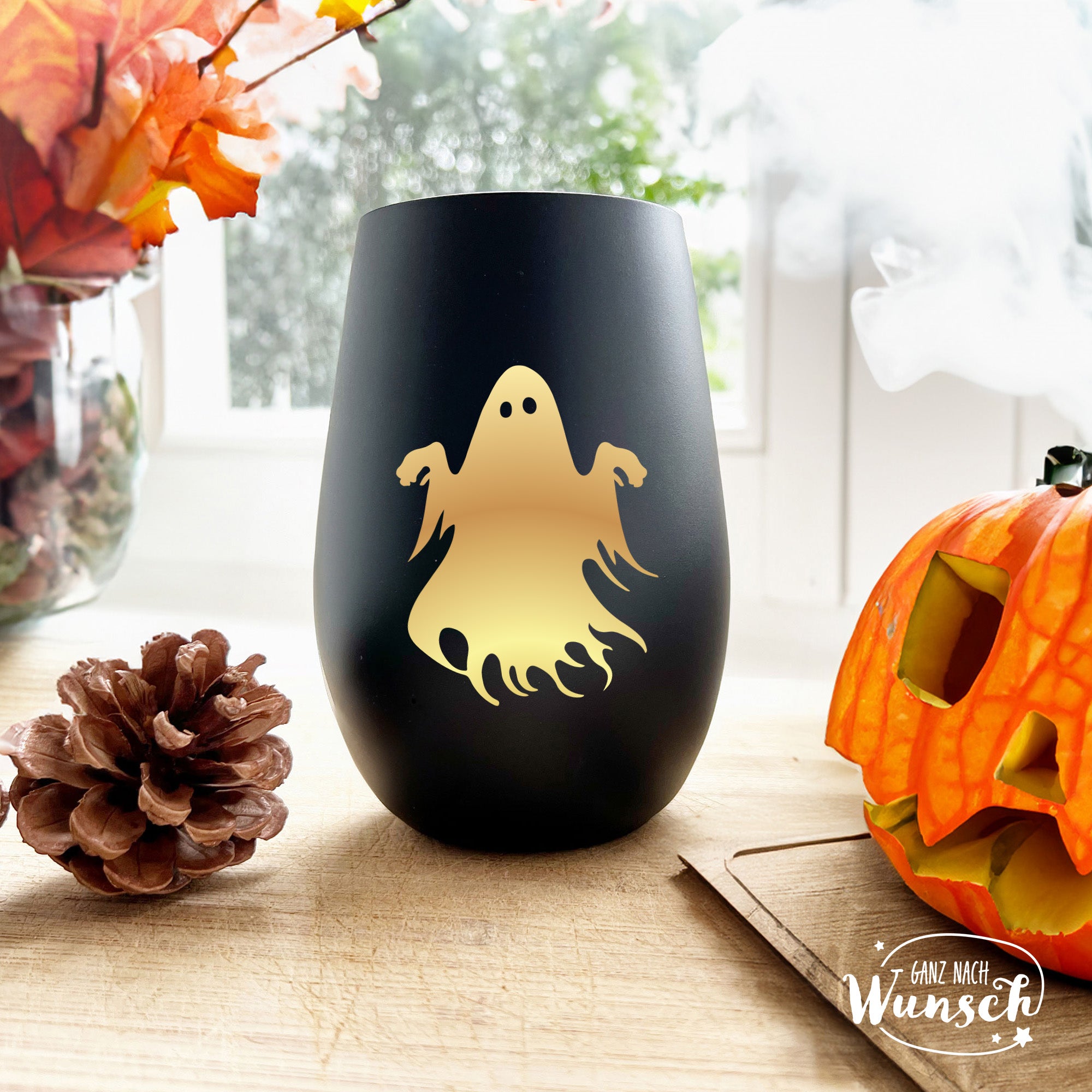 Halloween - Gruseliger Geist 2 - Graviertes Windlicht