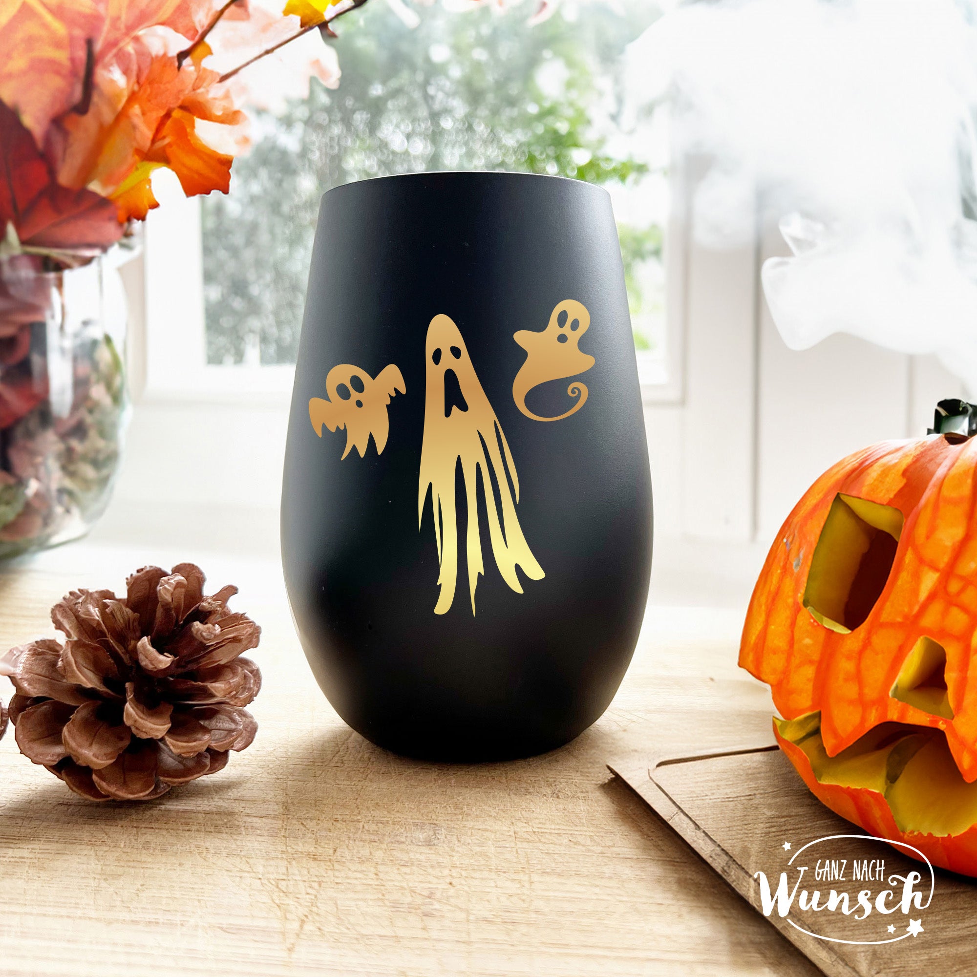 Halloween - Gruselige Geister - Graviertes Windlicht