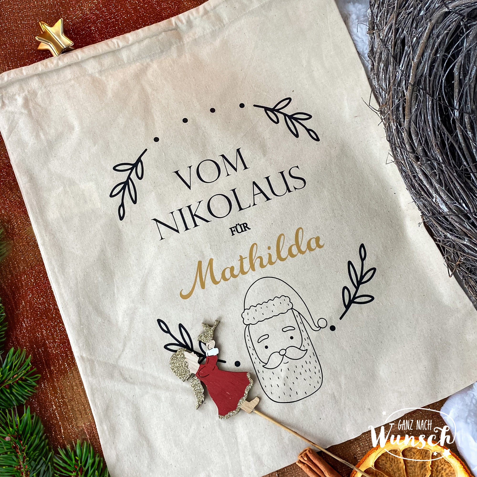 Weihnachten - Vom Nikolaus - Bedruckter Stoffbeutel