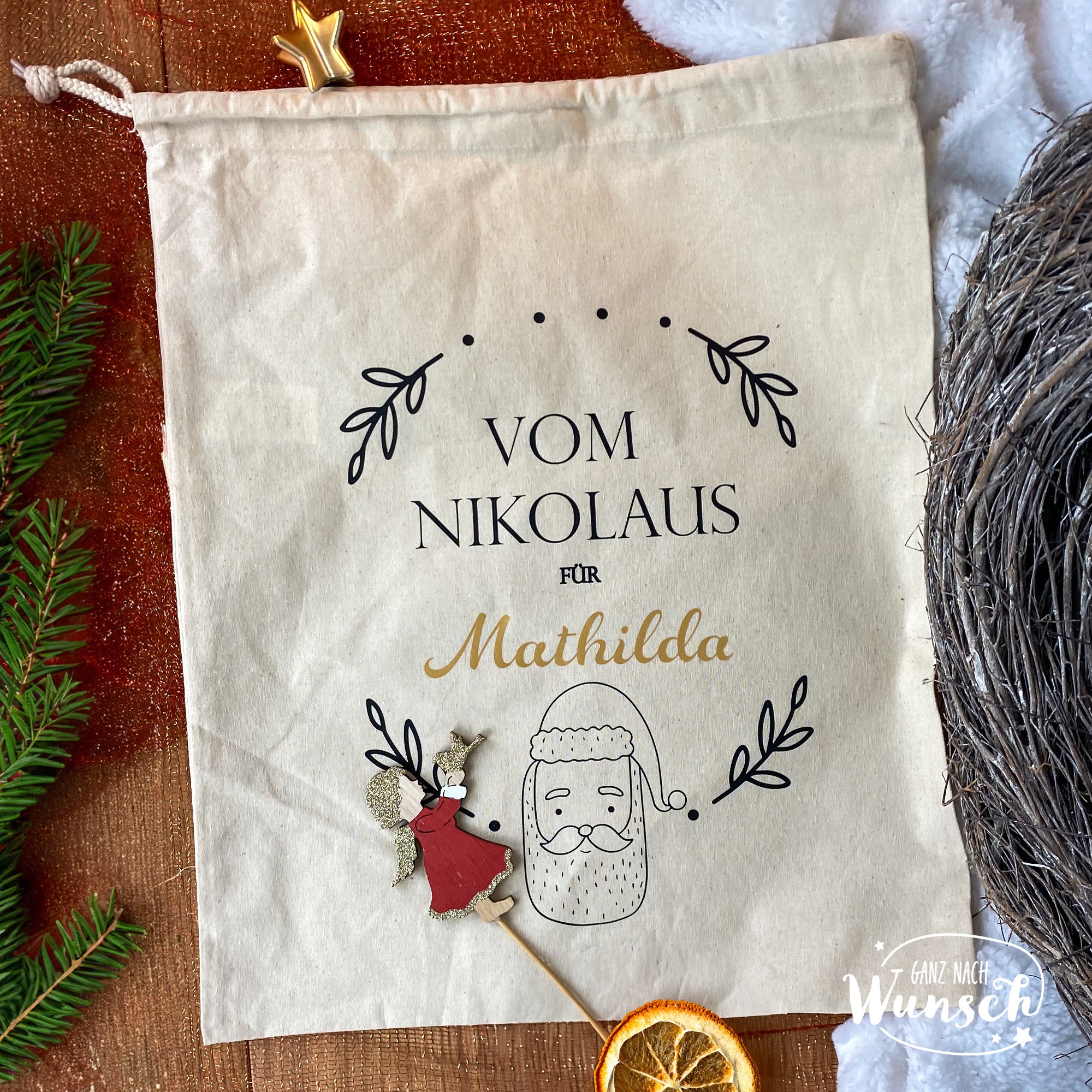 Weihnachten - Vom Nikolaus - Bedruckter Stoffbeutel