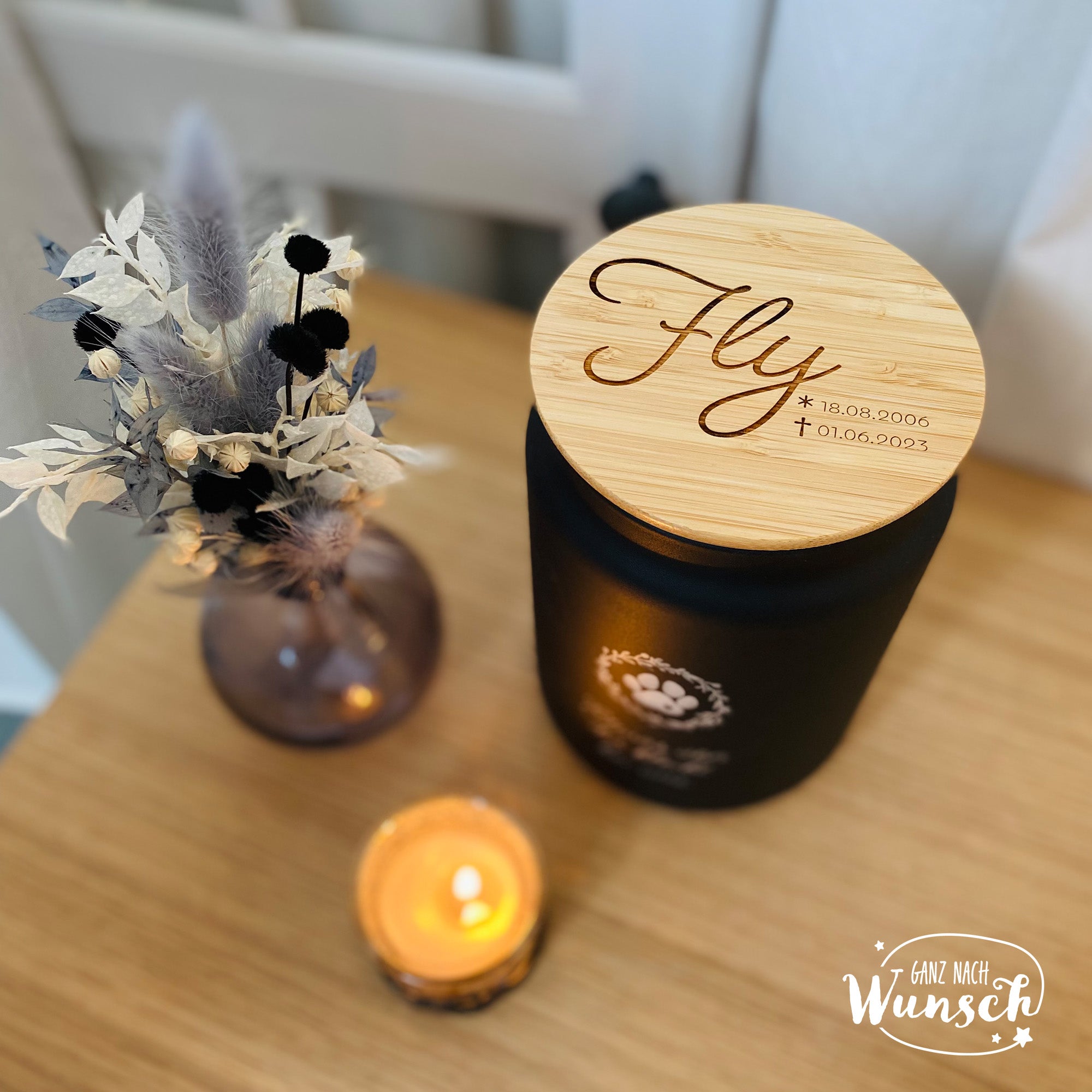 Personalisierte Tierurne | mit Namen und Datum | Urne Katze | Hund | Haustier