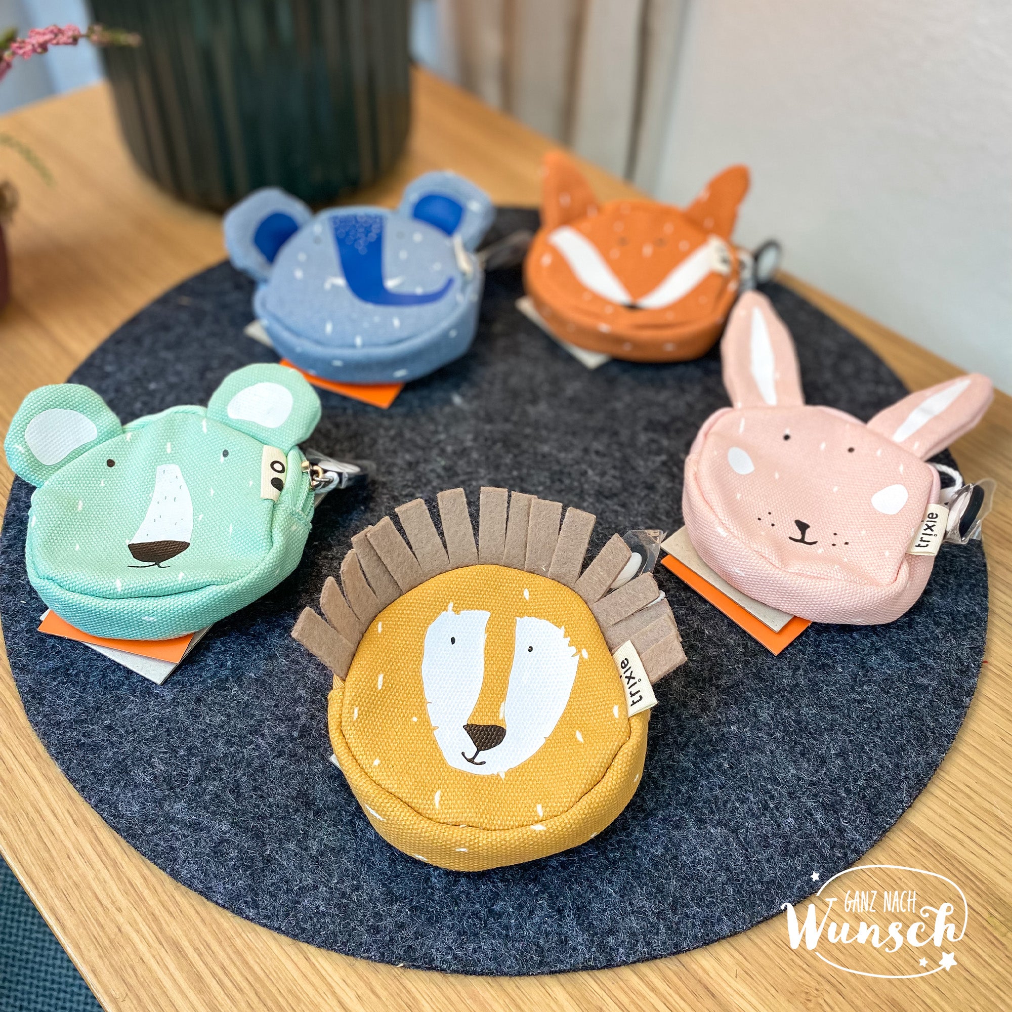 Portemonnee Kinder personalisiert, Trixie Baby Geldbeutel mit Namen, Geldböre, Portemonnaie, niedliche Tierdesigns, Geschenk für Kinder