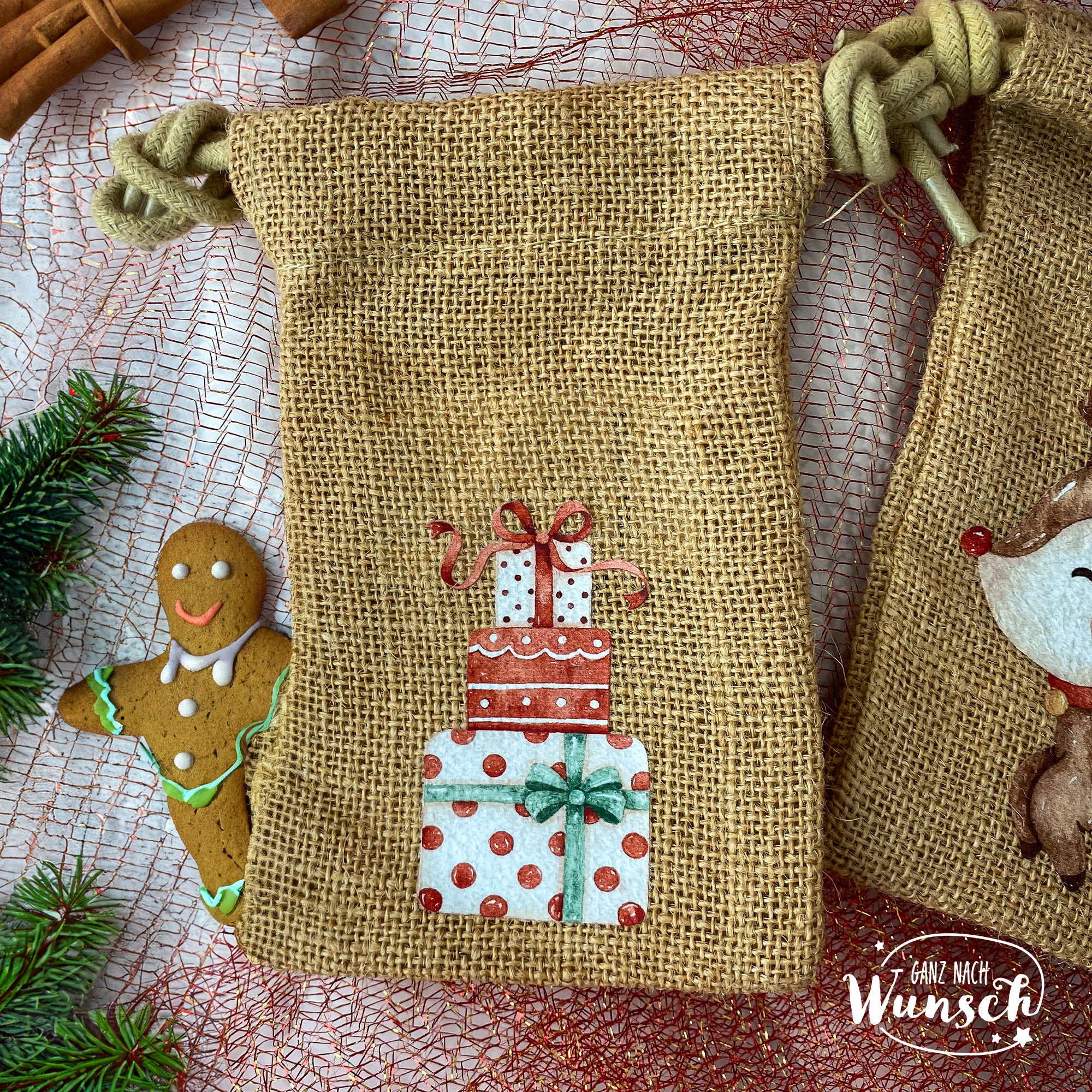 Weihnachten - Wintermotiv - Bedruckte Jutebeutel