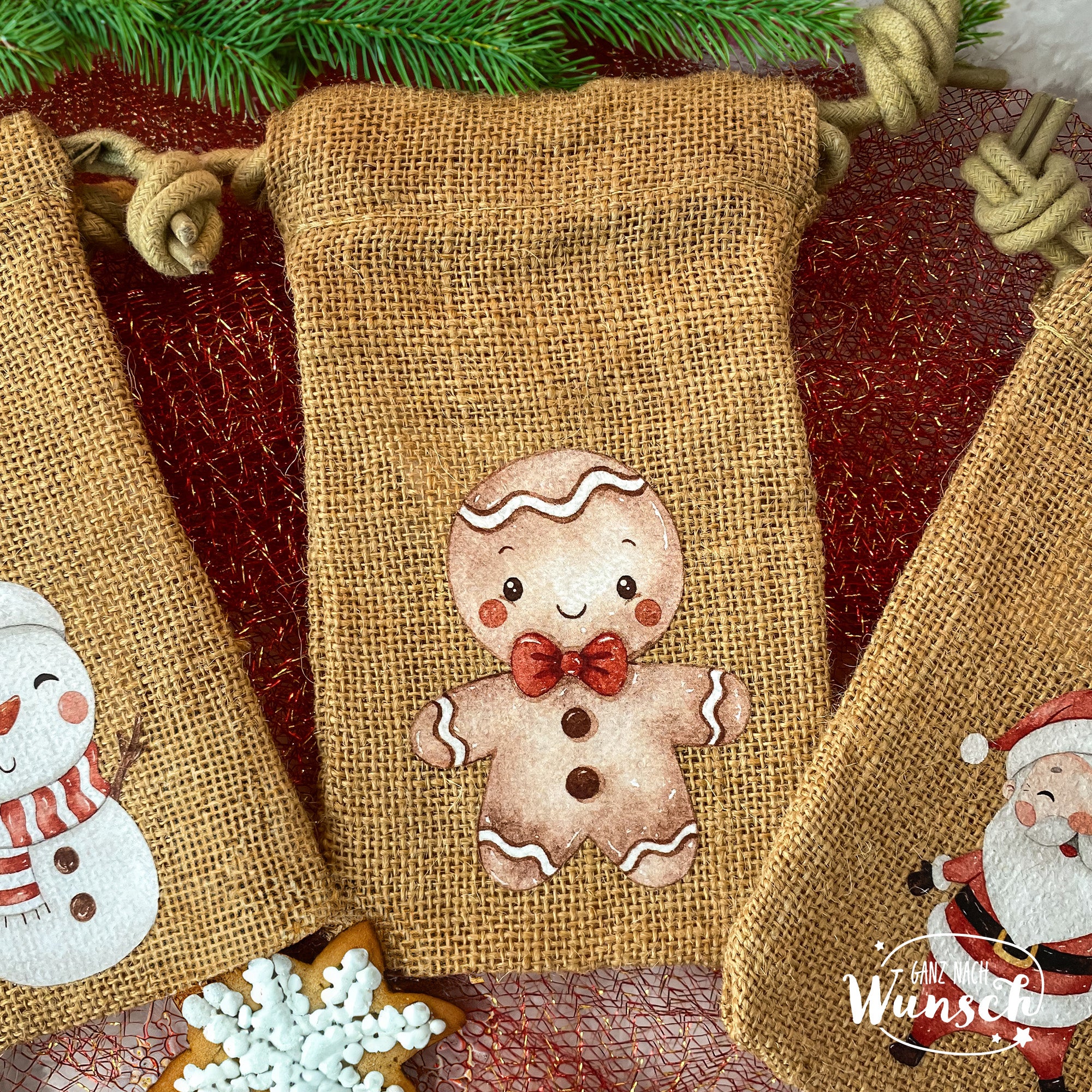 Weihnachten - Wintermotiv - Bedruckte Jutebeutel