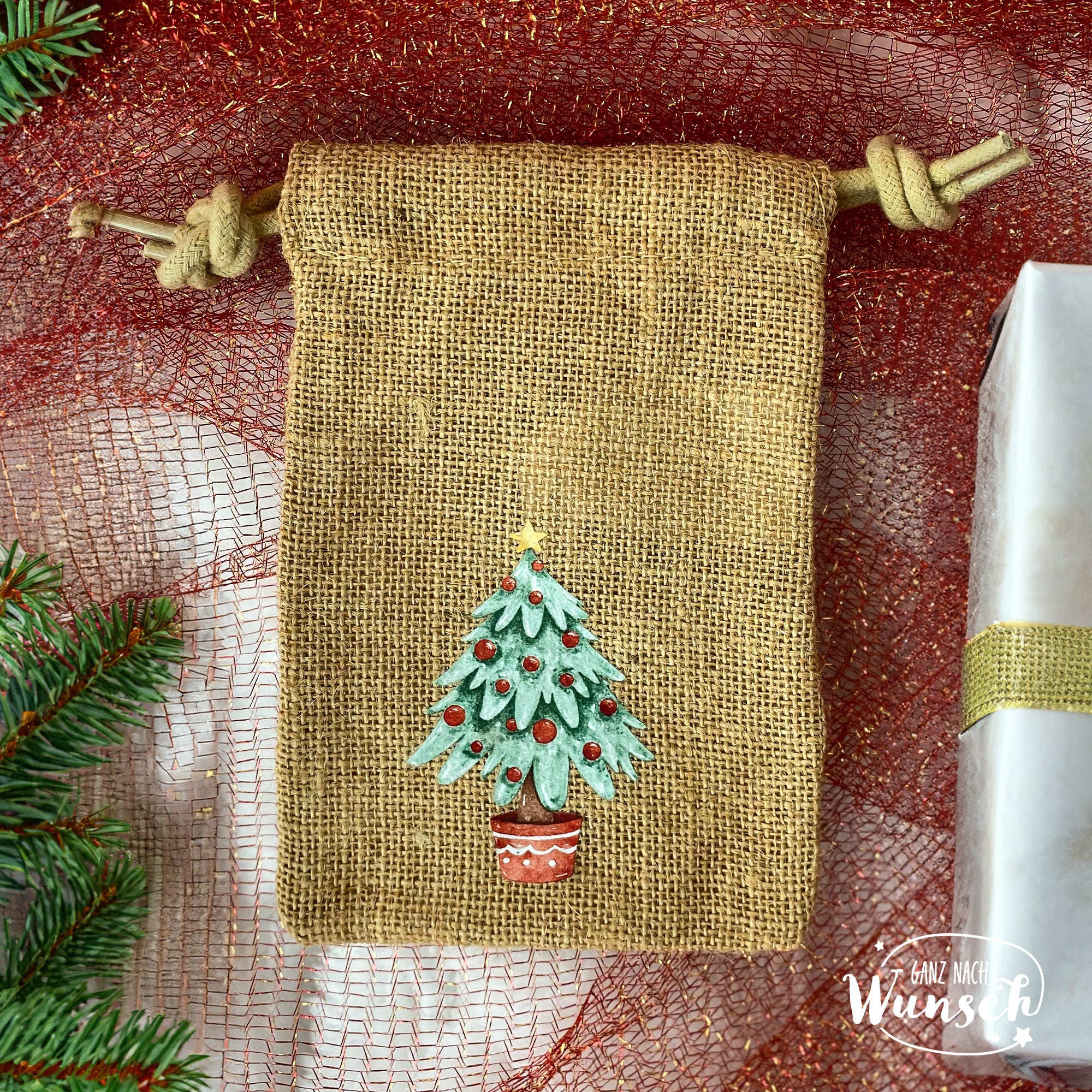 Weihnachten - Wintermotiv - Bedruckte Jutebeutel