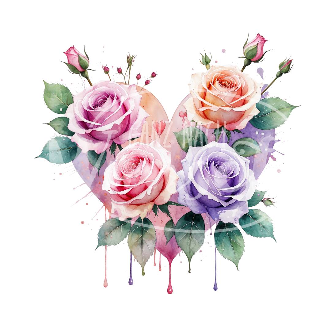 Bügelbild - Plott | T-Shirt | Hoodie | Aquarell | Rosen | Herz - gnw_v_1005