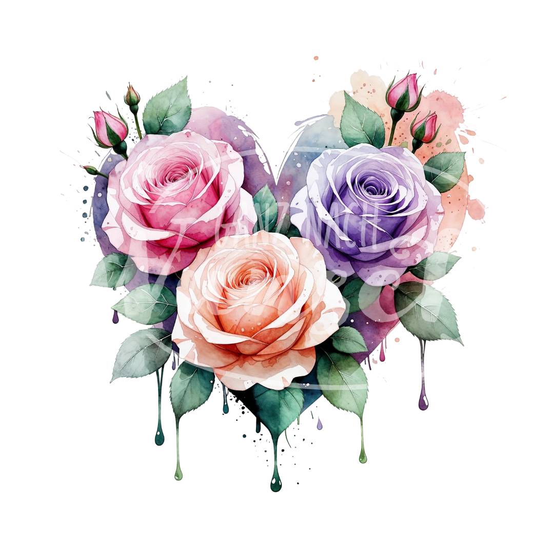 Bügelbild - Plott | T-Shirt | Hoodie | Aquarell | Herz | Rosenblüten - gnw_v_1007