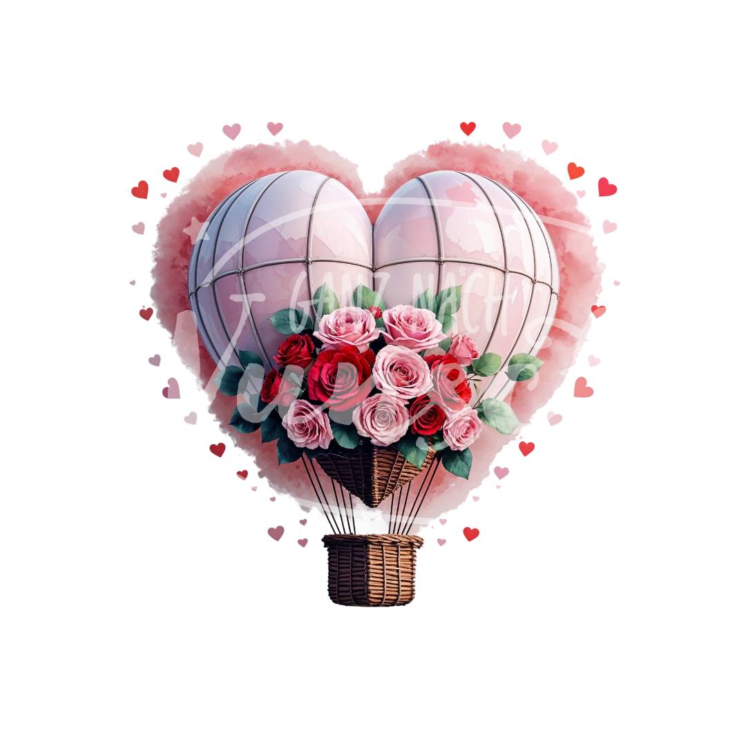 Bügelbild - Plott | T-Shirt | Hoodie | Liebe | Herz-Ballon mit Rosen - gnw_v_1011