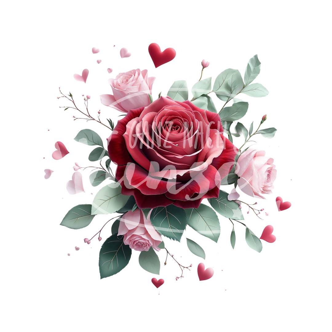 Bügelbild - Plott | T-Shirt | Hoodie | Romantik | Rote Rosen mit Herzen - gnw_v_1015