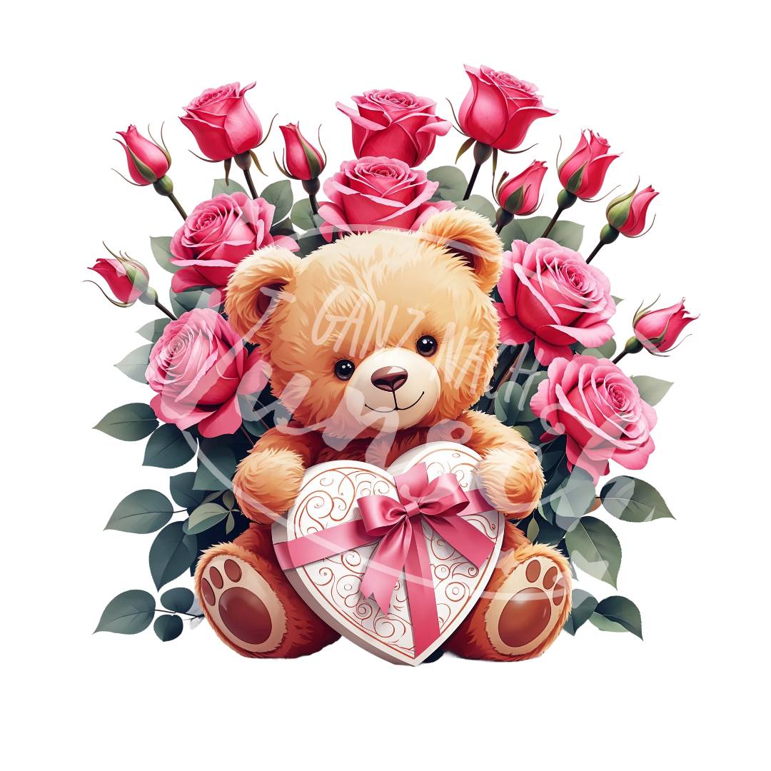 Bügelbild - Teddy mit Rosen - Plott | T-Shirt | Hoodie | Liebe - gnw_v_1020