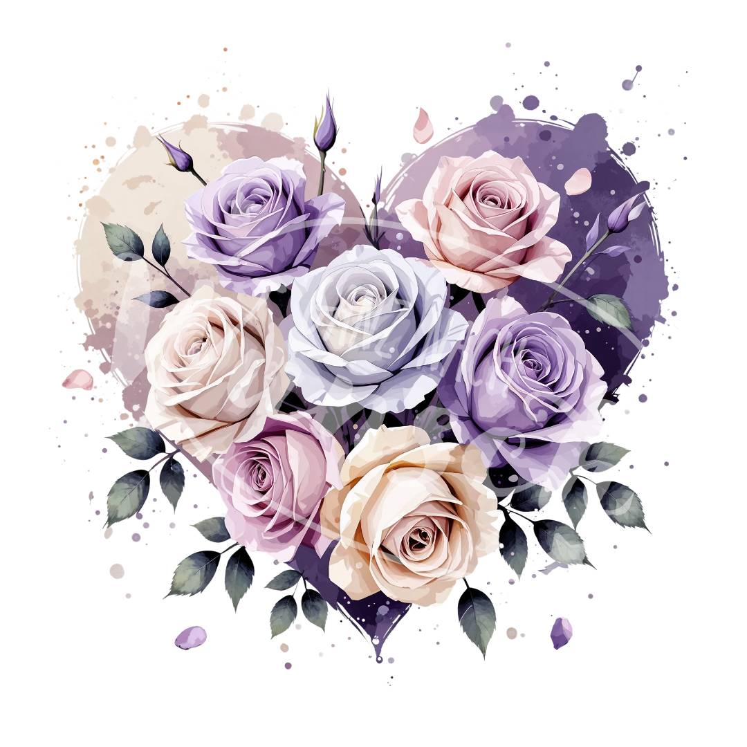 Bügelbild - Herz mit Rosen - Plott | T-Shirt | Hoodie | Aquarell-Stil - gnw_v_1023