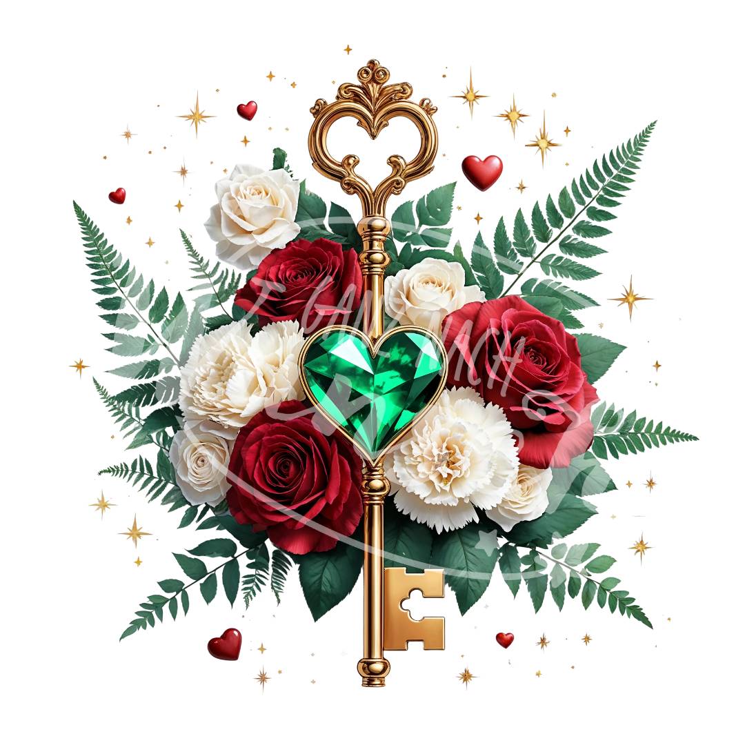 Bügelbild - Schlüssel mit Edelstein und Rosen - Plott | T-Shirt | Hoodie | Liebe - gnw_v_1027