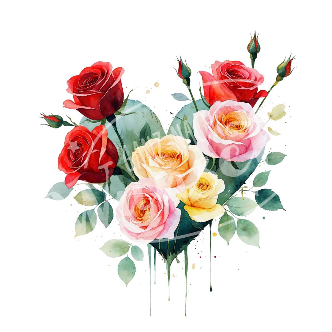 Bügelbild - Herz aus Rosen Aquarell - Plott | T-Shirt | Hoodie | Romantik - gnw_v_1029