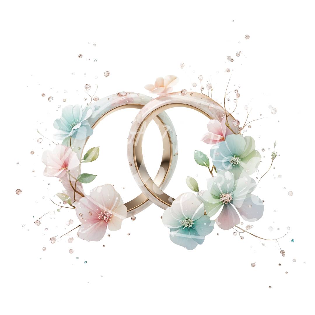 Bügelbild - Hochzeitsringe mit Blumen - Plott | T-Shirt | Hoodie | Hochzeit - gnw_v_1030
