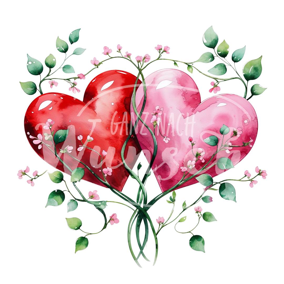 Bügelbild - Zwei Herzen mit Blumenranken - Plott | T-Shirt | Hoodie | Liebe - gnw_v_1033