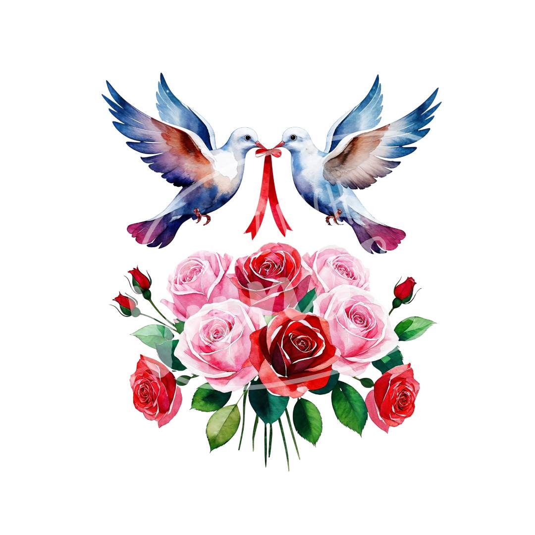 Bügelbild - Tauben mit Rosenstrauß - Plott | T-Shirt | Hoodie | Hochzeit - gnw_v_1037