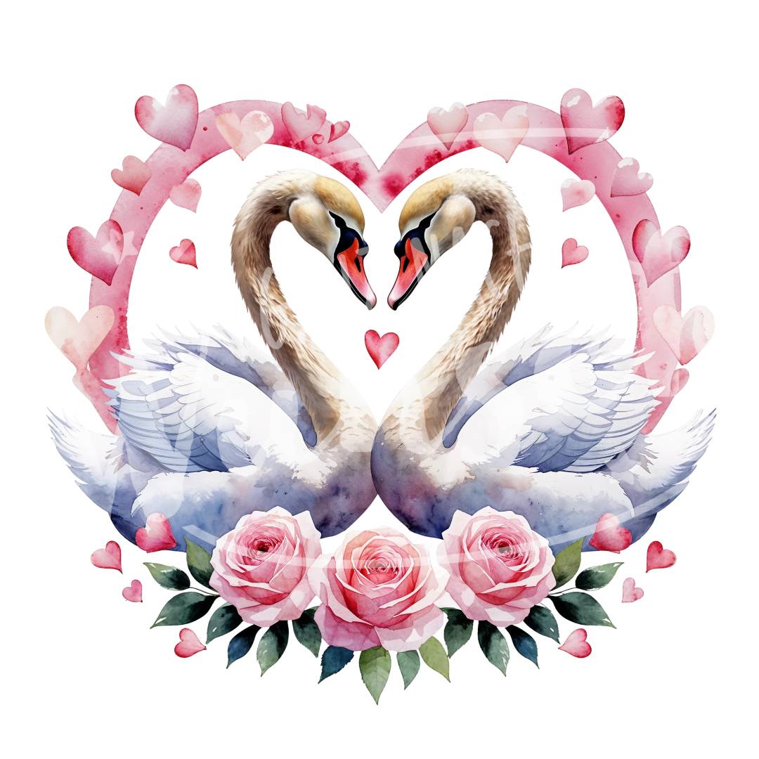 Bügelbild - Schwäne im Herzen mit Rosen - Plott | T-Shirt | Hoodie | Romantik - gnw_v_1041