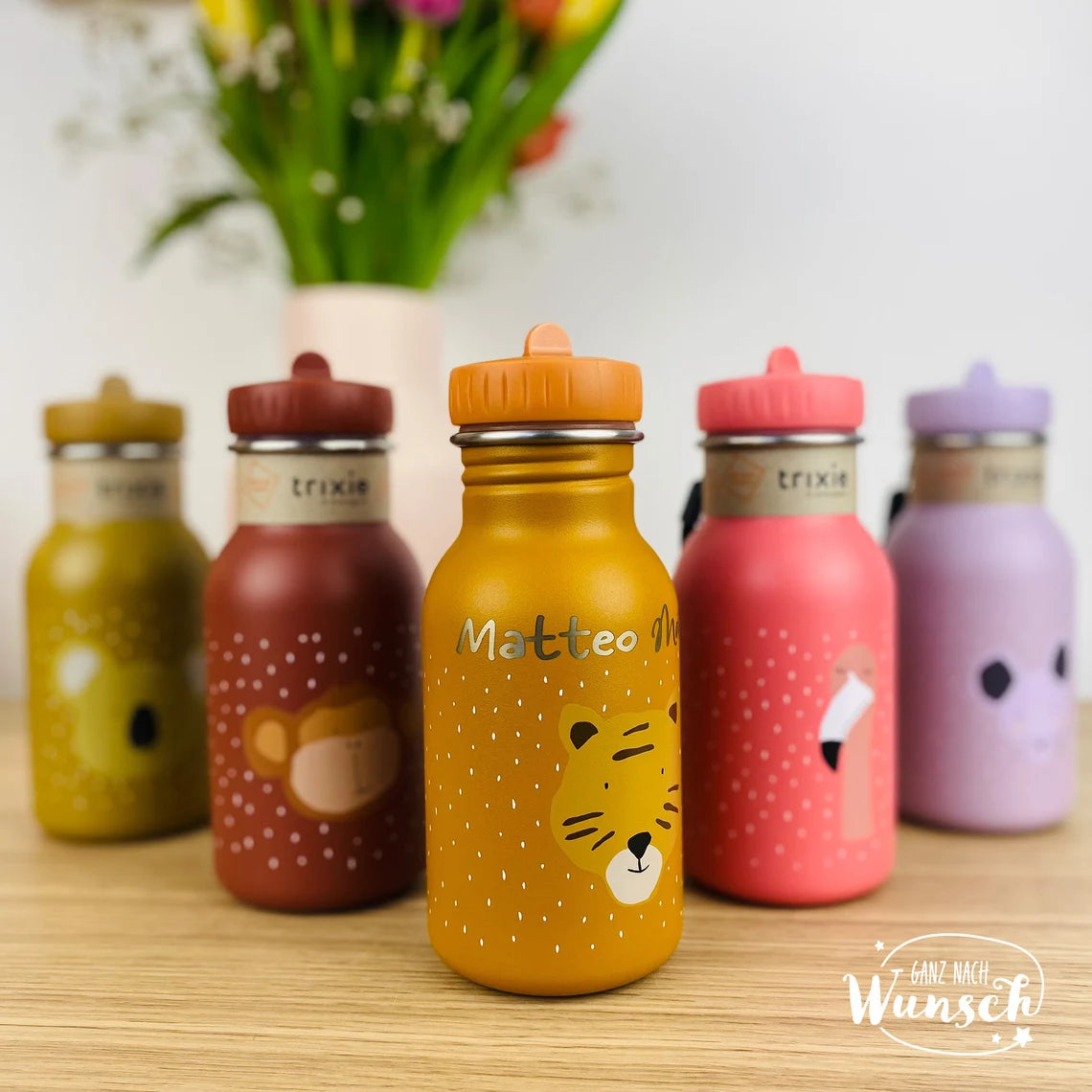 Kinder Trinkflasche personalisiert Edelstahl | Trixie | Flasche für Kita, Kindergarten, Schule | Wasserflasche | Einschulung | 350ml