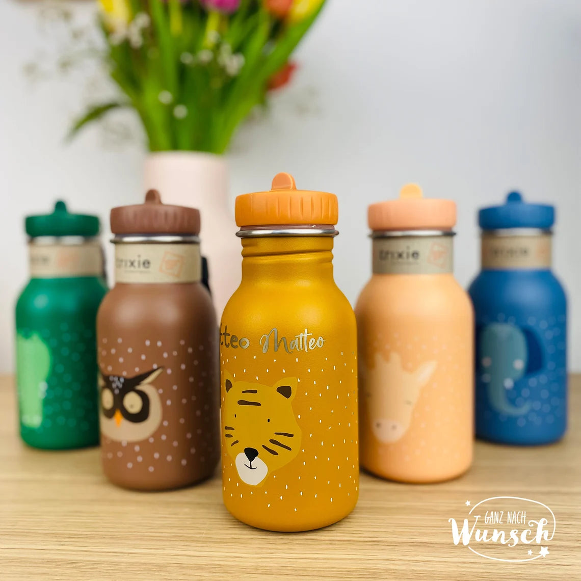 Kinder Trinkflasche personalisiert Edelstahl | Trixie | Flasche für Kita, Kindergarten, Schule | Wasserflasche | Einschulung | 350ml