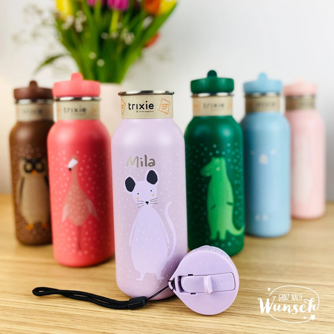 Kinder Trinkflasche personalisiert aus Edelstahl | Kita | Trixie | Kinderflasche | Wasserflasche | Schule | Trinkfasche für Kinder | 500 ml