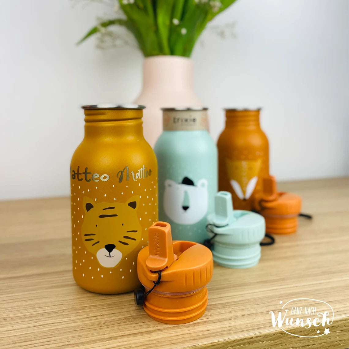 Kinder Trinkflasche personalisiert Edelstahl | Trixie | Flasche für Kita, Kindergarten, Schule | Wasserflasche | Einschulung | 350ml