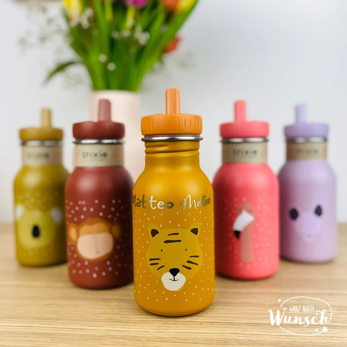 Kinder Trinkflasche personalisiert Edelstahl | Trixie | Flasche für Kita, Kindergarten, Schule | Wasserflasche | Einschulung | 350ml