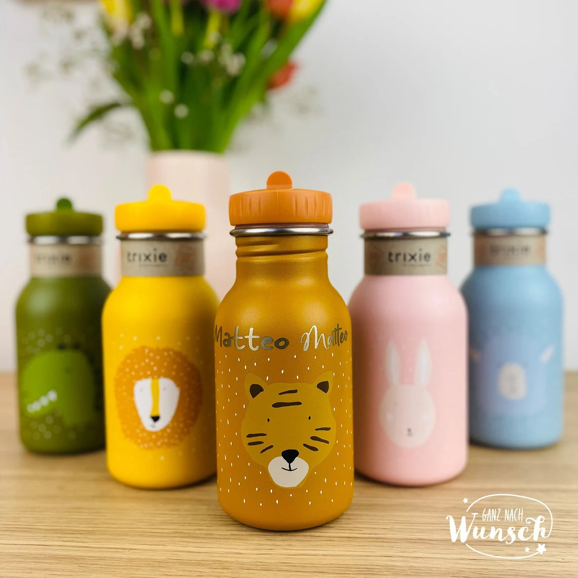 Kinder Trinkflasche personalisiert Edelstahl | Trixie | Flasche für Kita, Kindergarten, Schule | Wasserflasche | Einschulung | 350ml