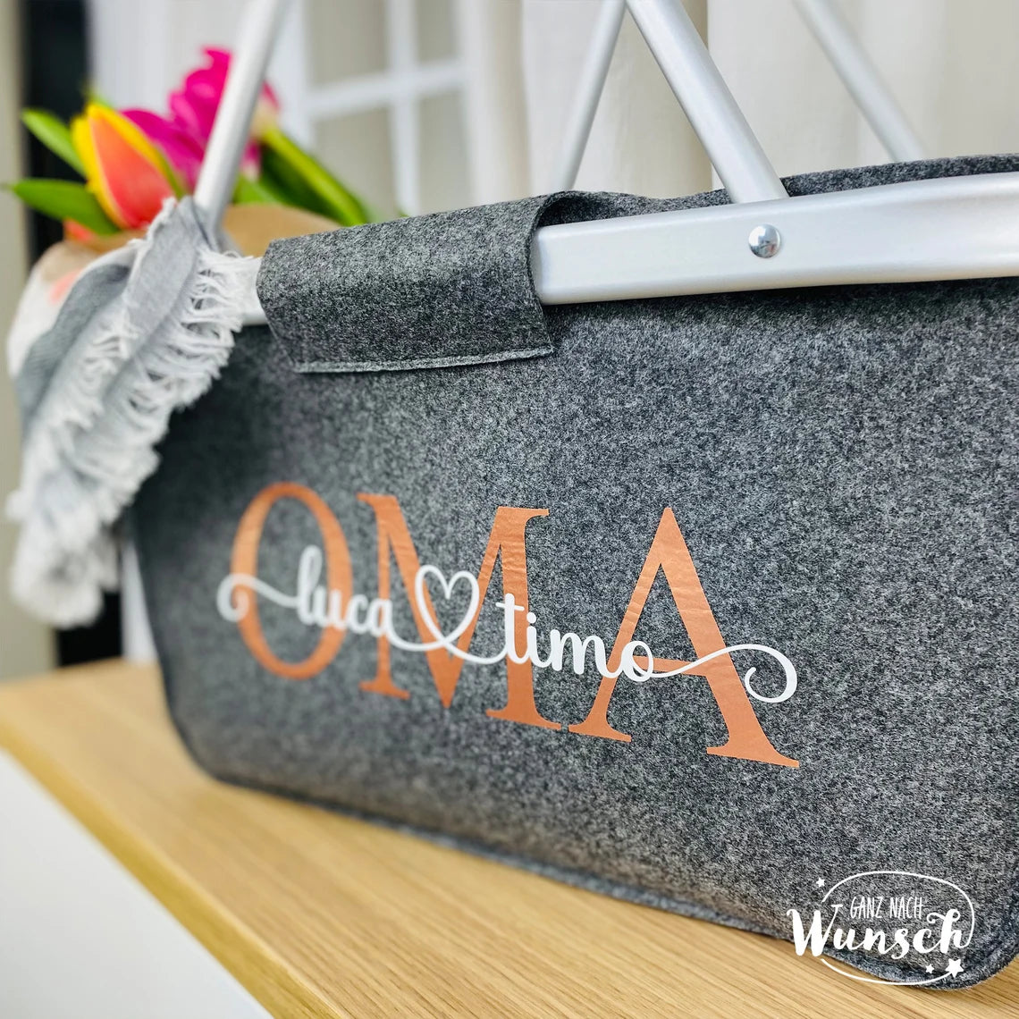Personalisierter Einkaufskorb als Geschenk für Oma | Geburtstag | Filzkorb personalisiert | Korb Oma | Mama | Einkaufskorb mit Namen