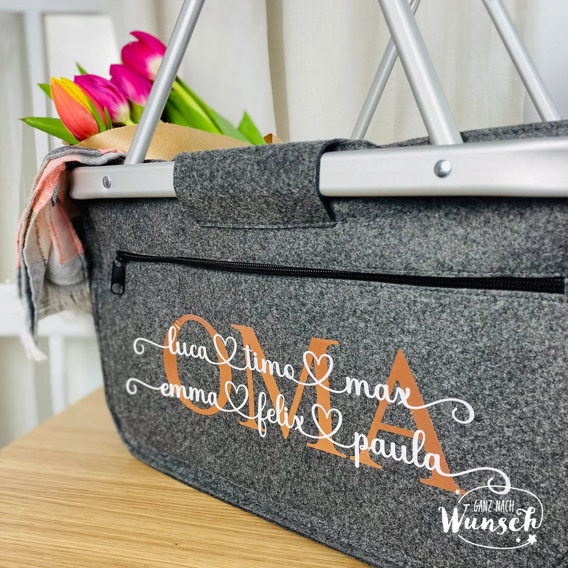 Personalisierter Einkaufskorb als Geschenk für Oma | Geburtstag | Filzkorb personalisiert | Korb Oma | Mama | Einkaufskorb mit Namen
