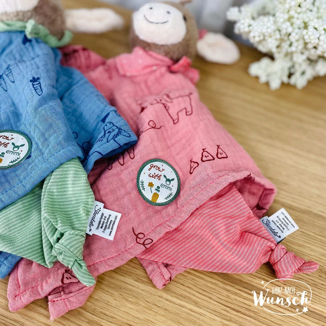 Sterntaler | Baby Geschenk | Schmusetuch | Geschenk zur Geburt | Schnuffeltuch | mit Stick | personalisierbar | Baby | Knoten | Musselin