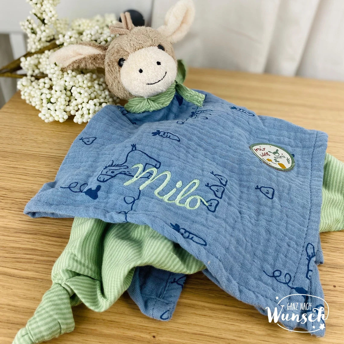 Sterntaler | Baby Geschenk | Schmusetuch | Geschenk zur Geburt | Schnuffeltuch | mit Stick | personalisierbar | Baby | Knoten | Musselin