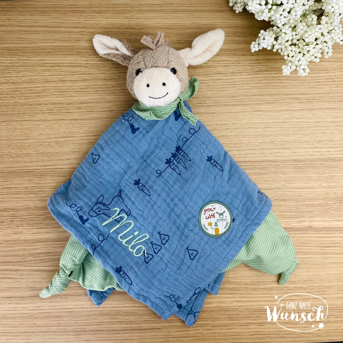 Sterntaler | Baby Geschenk | Schmusetuch | Geschenk zur Geburt | Schnuffeltuch | mit Stick | personalisierbar | Baby | Knoten | Musselin