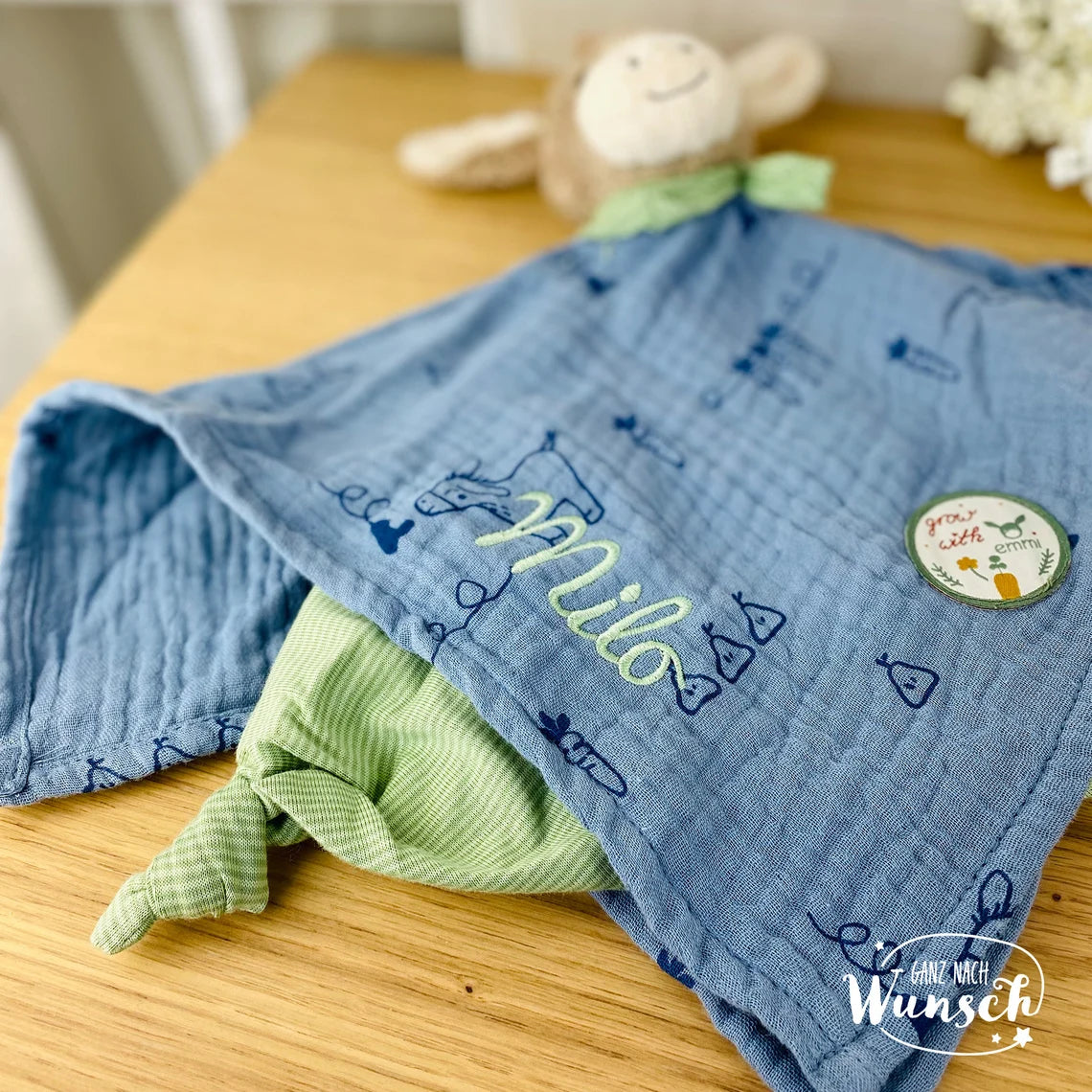 Sterntaler | Baby Geschenk | Schmusetuch | Geschenk zur Geburt | Schnuffeltuch | mit Stick | personalisierbar | Baby | Knoten | Musselin