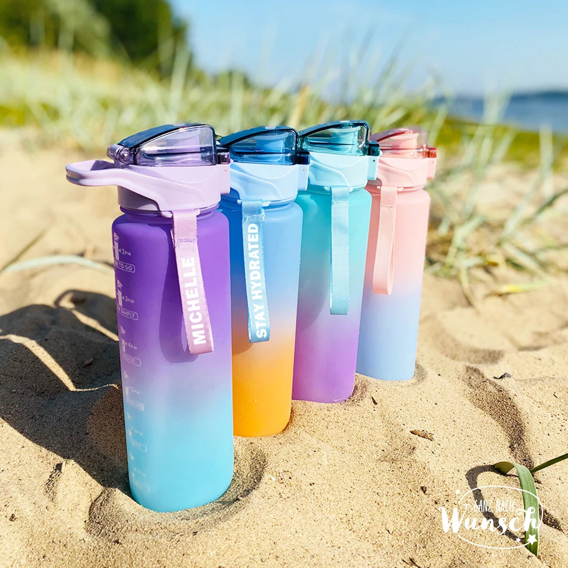 Trinkflasche mit Strohhalm | Wasserflasche personalisiert | 1 Liter | Trink Challenge | Wasser trinken | Water Challenge | Sport Flasche 1L