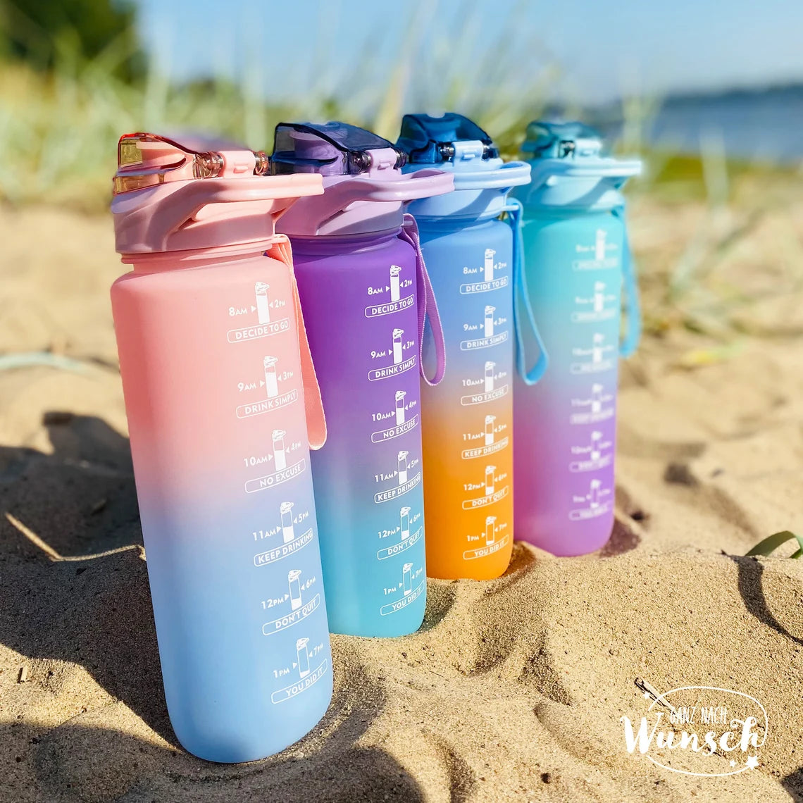 Trinkflasche mit Strohhalm | Wasserflasche personalisiert | 1 Liter | Trink Challenge | Wasser trinken | Water Challenge | Sport Flasche 1L