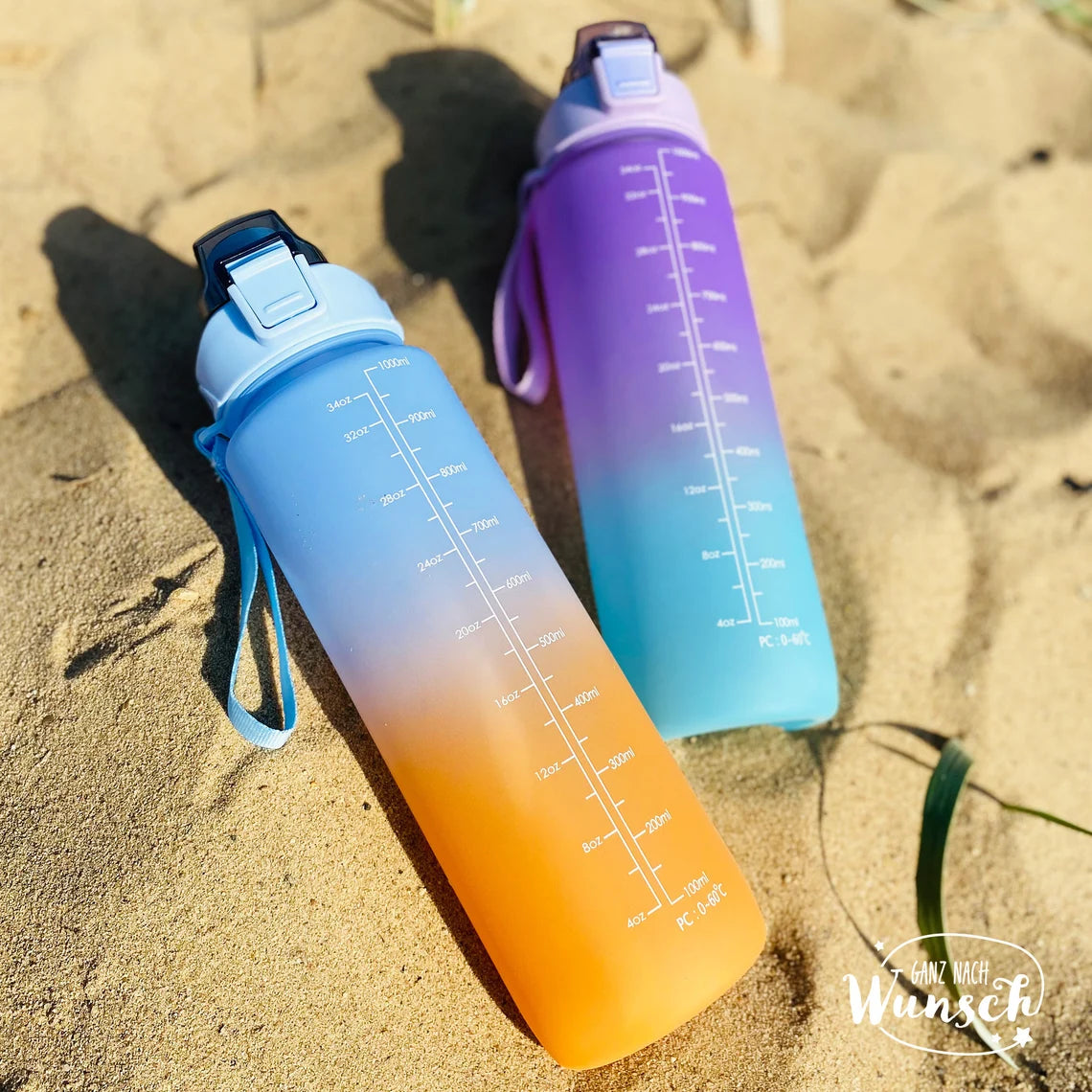 Trinkflasche mit Strohhalm | Wasserflasche personalisiert | 1 Liter | Trink Challenge | Wasser trinken | Water Challenge | Sport Flasche 1L