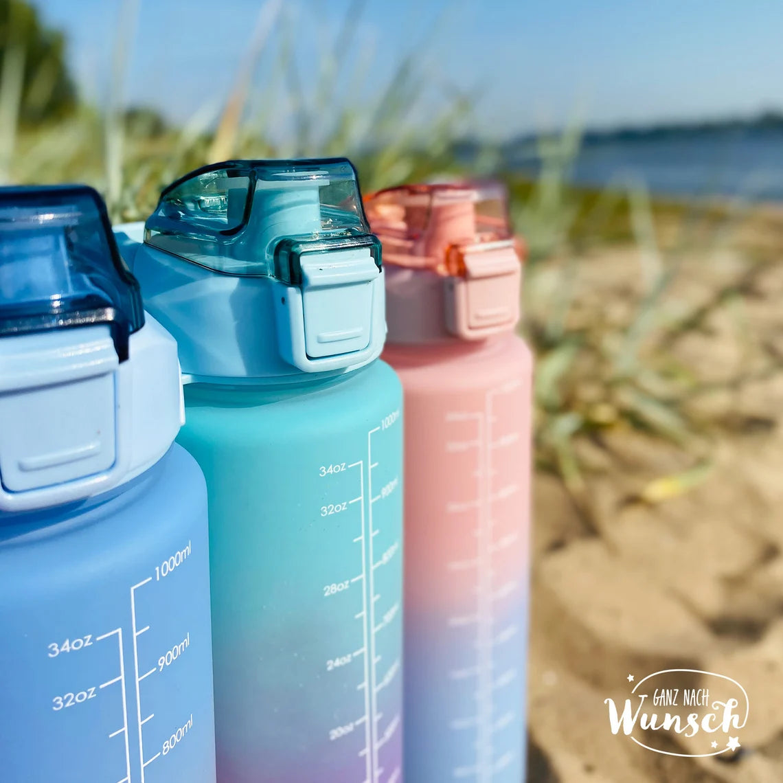 Trinkflasche mit Strohhalm | Wasserflasche personalisiert | 1 Liter | Trink Challenge | Wasser trinken | Water Challenge | Sport Flasche 1L