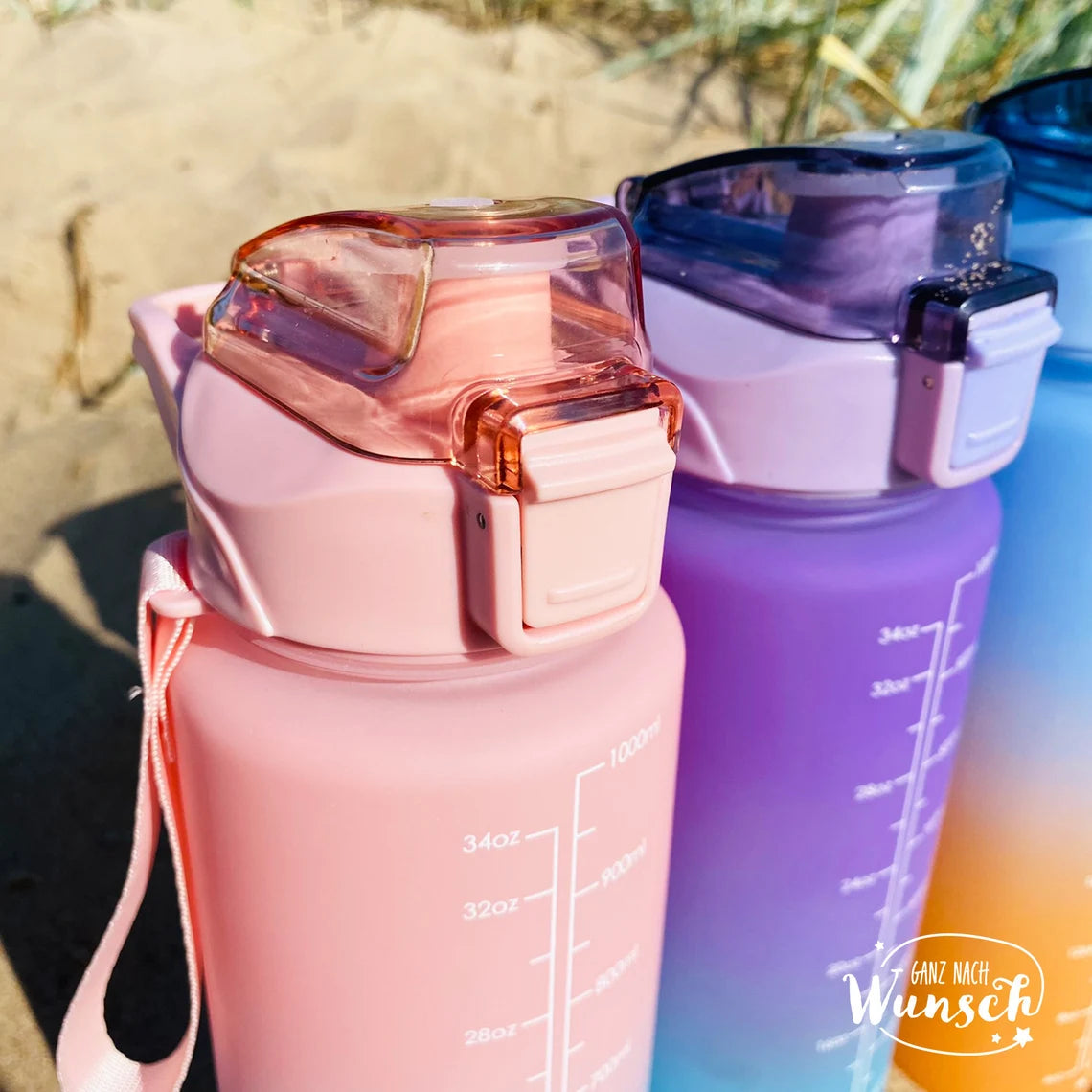 Trinkflasche mit Strohhalm | Wasserflasche personalisiert | 1 Liter | Trink Challenge | Wasser trinken | Water Challenge | Sport Flasche 1L