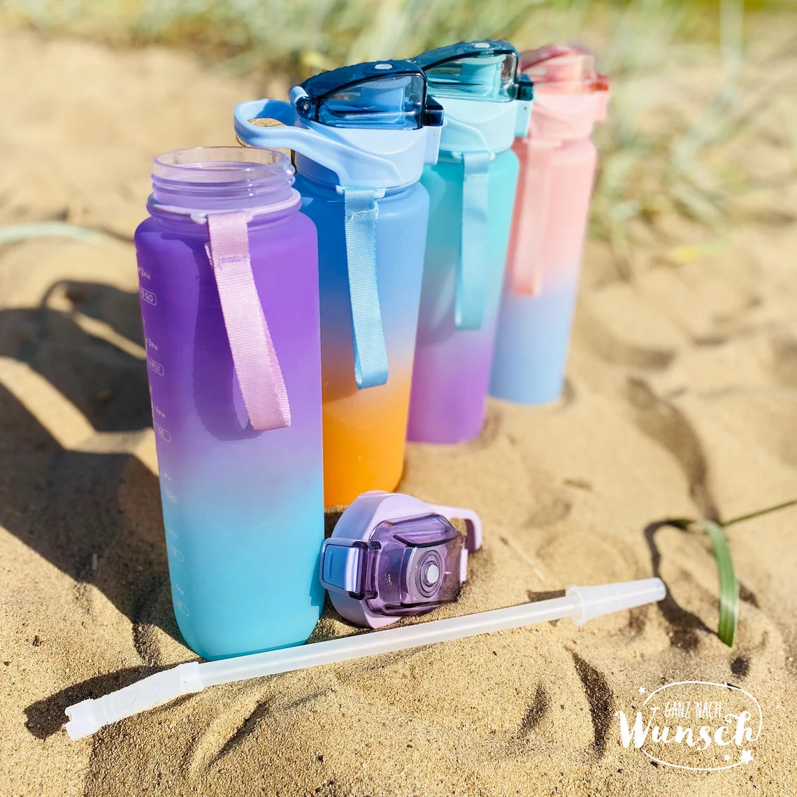 Trinkflasche mit Strohhalm | Wasserflasche personalisiert | 1 Liter | Trink Challenge | Wasser trinken | Water Challenge | Sport Flasche 1L