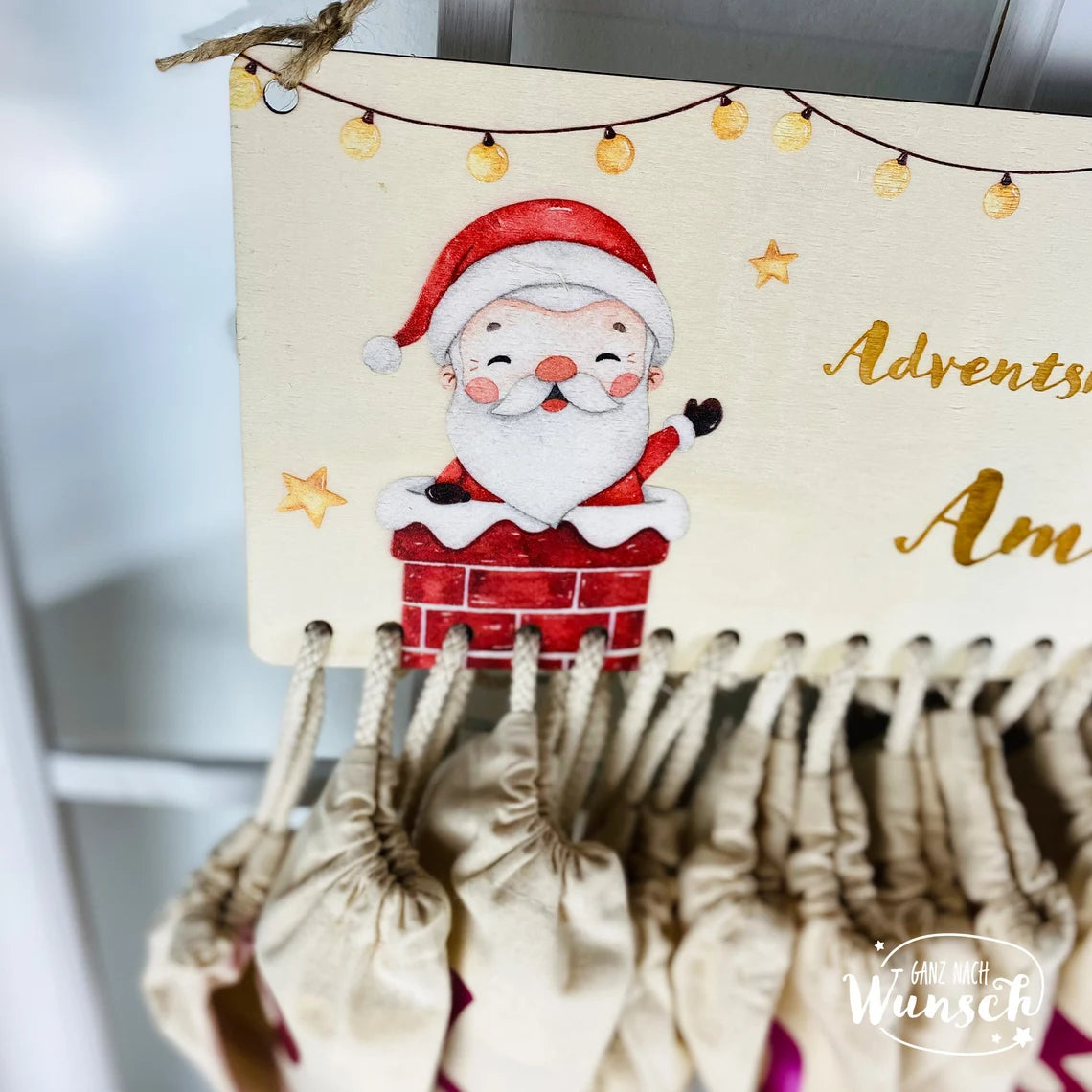 Personalisierter Adventskalender aus Holz mit Säckchen | 24 Türchen | Adventssäckchen | Holzadventskalender