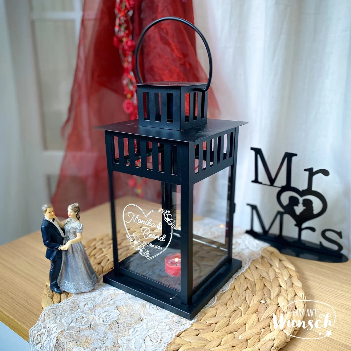 Hochzeitsgeschenk Laterne mit Herz, Name, Datum | personalisiertes Geschenk Hochzeit | Windlicht | Valentinstag | Jahrestag | zum aufhängen