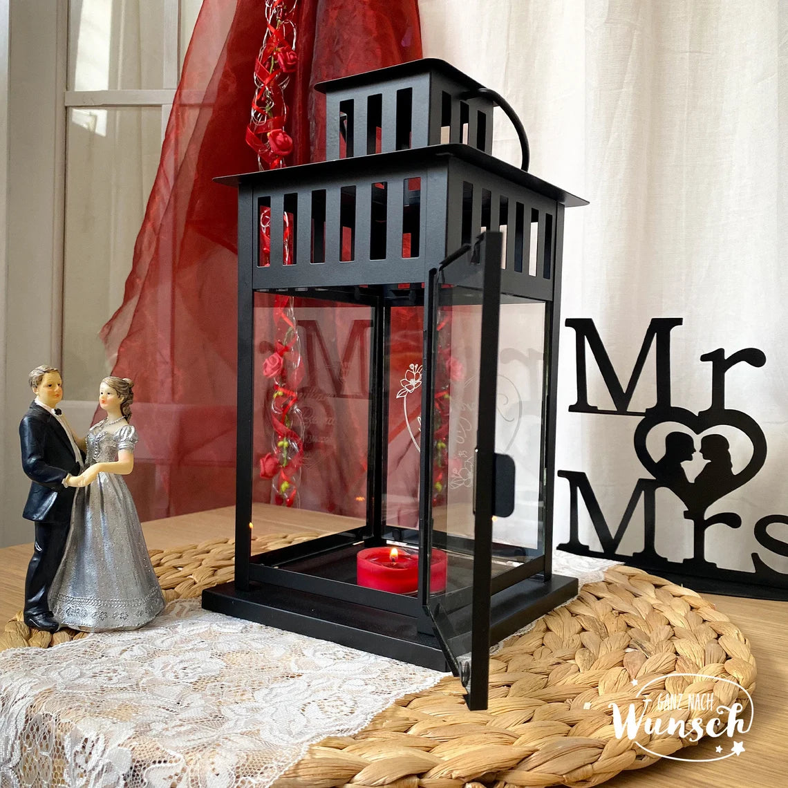 Hochzeitsgeschenk Laterne mit Herz, Name, Datum | personalisiertes Geschenk Hochzeit | Windlicht | Valentinstag | Jahrestag | zum aufhängen