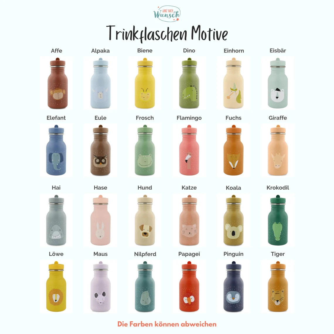 Kinder Trinkflasche personalisiert Edelstahl | Trixie | Flasche für Kita, Kindergarten, Schule | Wasserflasche | Einschulung | 350ml