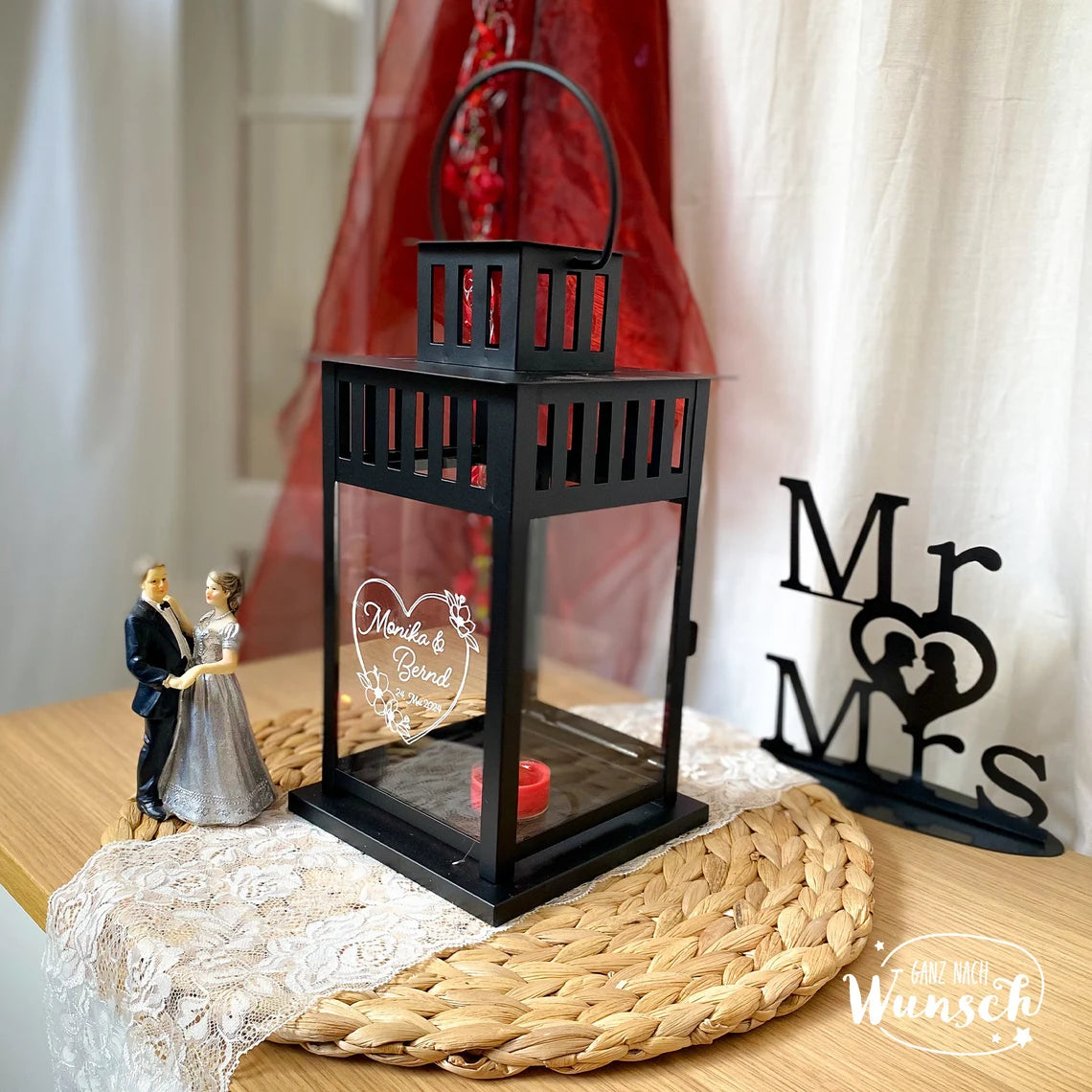 Hochzeitsgeschenk Laterne mit Herz, Name, Datum | personalisiertes Geschenk Hochzeit | Windlicht | Valentinstag | Jahrestag | zum aufhängen
