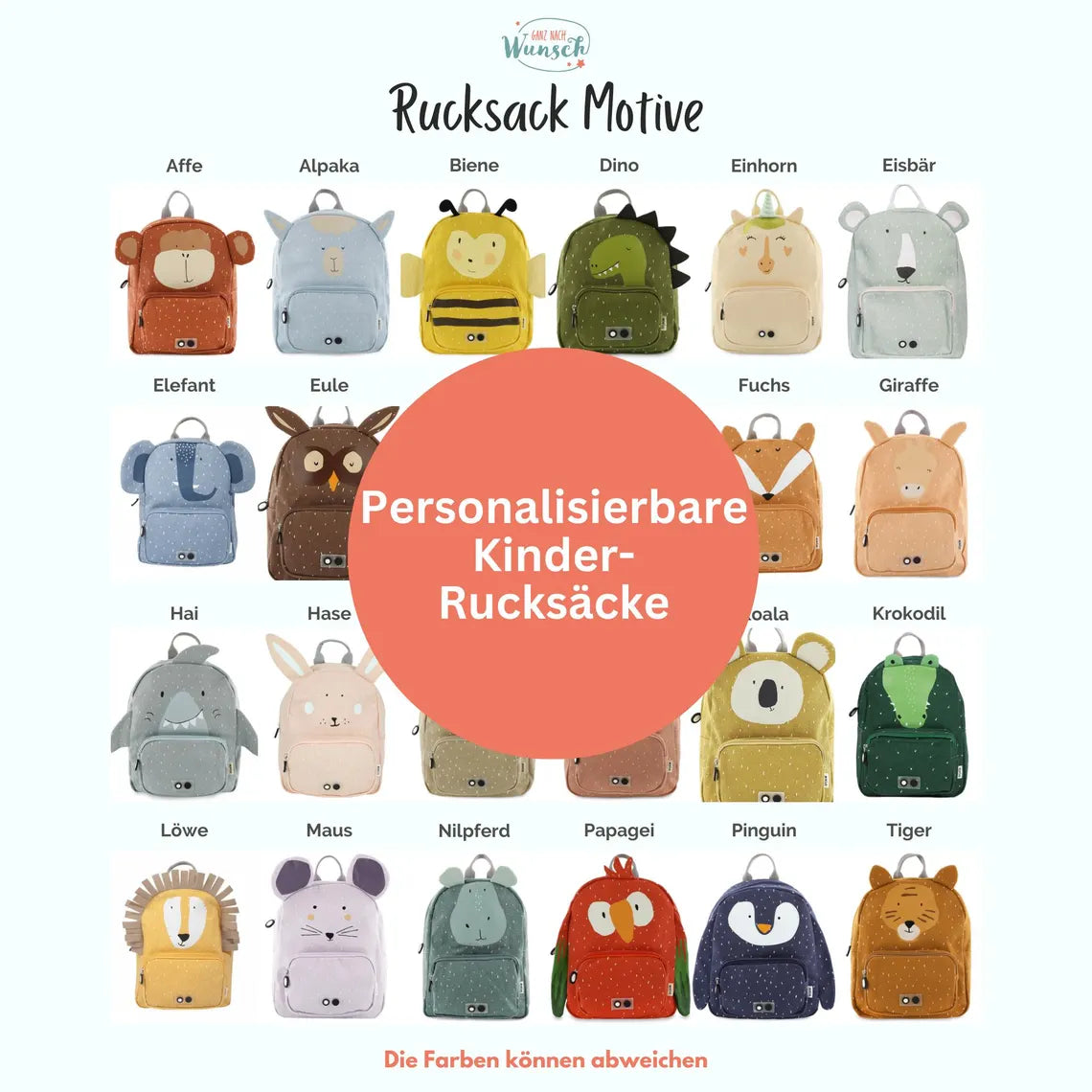 Kinder Rucksack personalisiert | Trixie Baby | Tiermotiv | Wanderrucksack Schule | Tasche für Kinder | Backpack Kids | Kindergartenrucksack